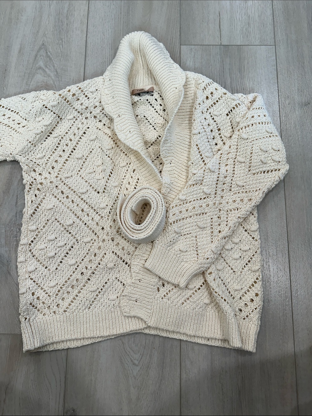 Twinset Milano Cream Open Knit Belted Cardigan Sweater Size S